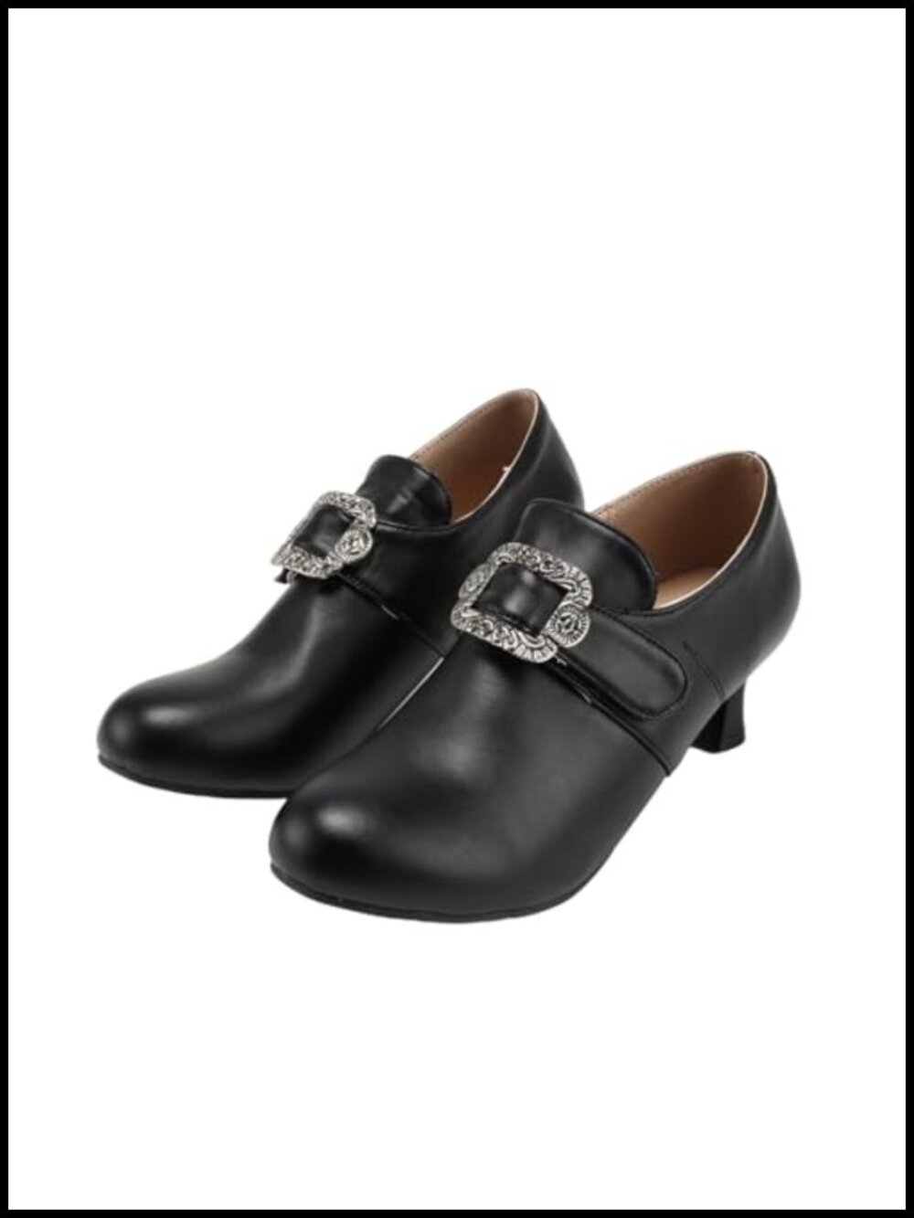 Renaissance Cosplay Heels, Medieval Faux Leather Shoes with Ornate Buckle,